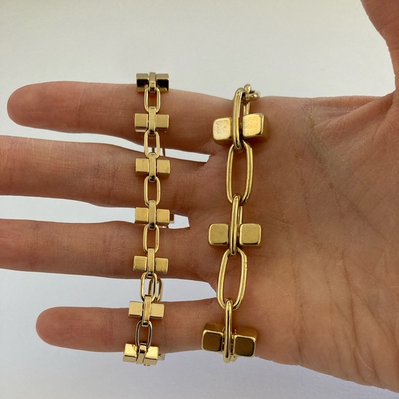 New Vanessa Mooney block chain chunky layering bracelet gold or silver - Picture 6 of 6
